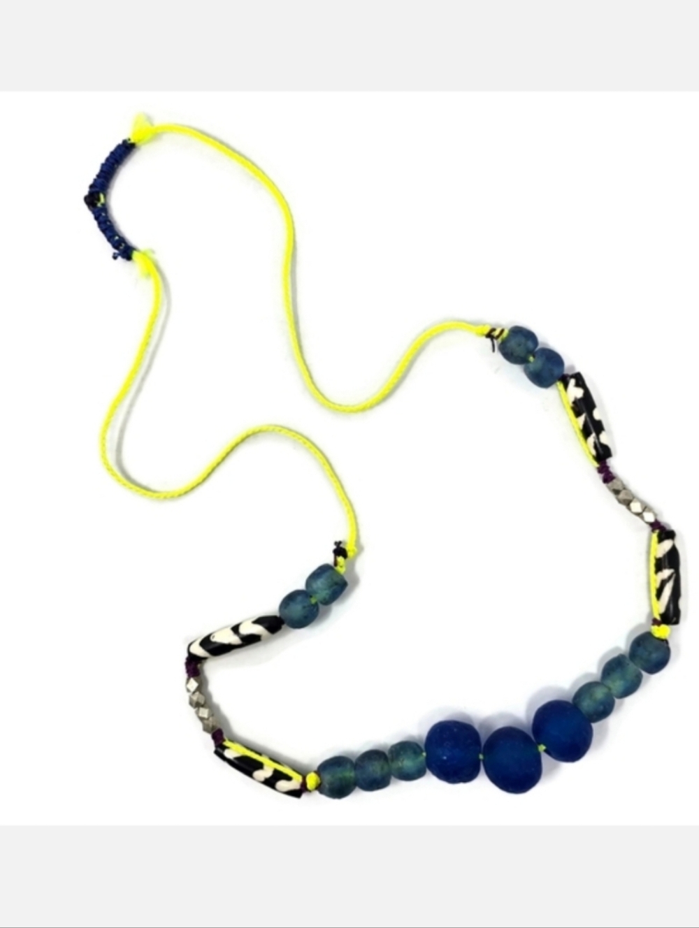 OOAK African Glass Bone Neon Yellow Artisan Statement Necklace Handmade